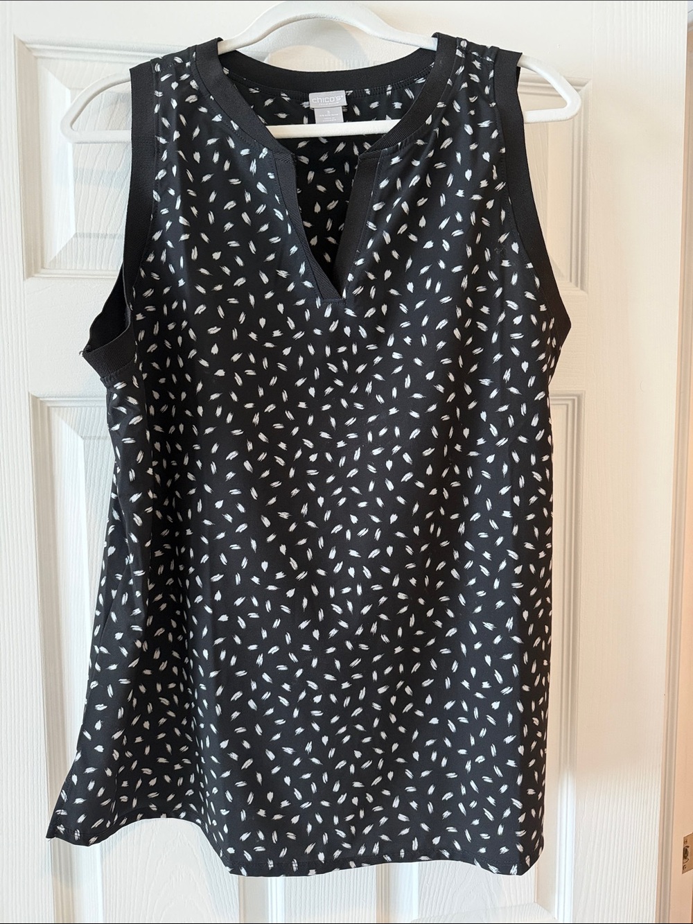 Chico's Black Top with White Brushstroke Print